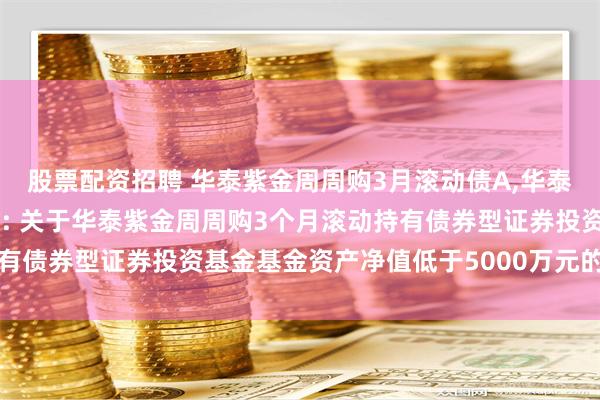 股票配资招聘 华泰紫金周周购3月滚动债A,华泰紫金周周购3月滚动债C: 关于华泰紫金周周购3个月滚动持有债券型证券投资基金基金资产净值低于5000万元的提示性公告